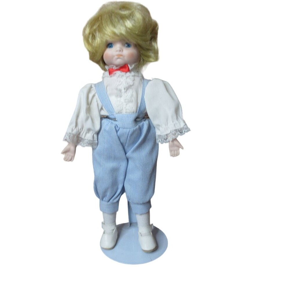 Vintage Porcelain 14" Girl Doll with Victorian Blouse & Romper